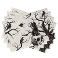 Halloween Skull Black Cat Placemats Set of 4 - 12x18 Inch, Durable Cotton Linen
