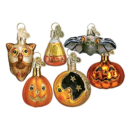 Halloween Glass Blown Ornament Set - Miniature Harvest Themed Tree Decorations, Handcrafted Holiday Collection