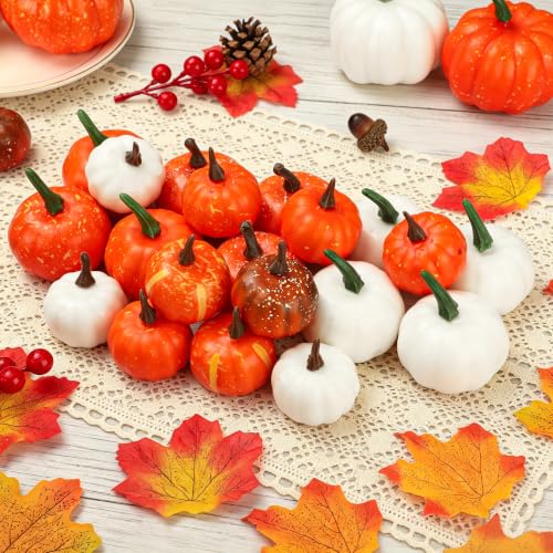 Artificial Pumpkin & Maple Leaf Fall Decor Set - Halloween Thanksgiving Centerpiece