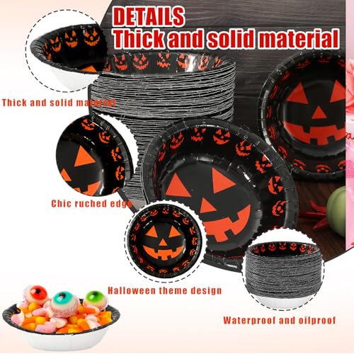 Halloween Paper Bowls Black Pumpkin 12oz Disposable Party Serveware - 100 Pack