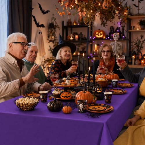 Halloween Disposable Plastic Tablecloth - 12 Pcs Rectangular Festive Table Cover - Green Black Purple Orange Variation