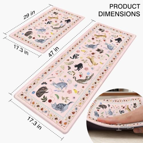 Anti-Fatigue Kitchen Mat Set 2026 - Pink, 17x47 & 17x30 Inches, Non-Slip, Washable, Pumpkin Decor, Halloween Rugs, Spooky Season