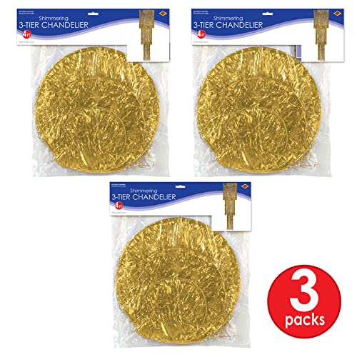 Gold Foil Chandeliers Hanging Decor 3-Pack - 4 Feet Elegant Overhead Party Decorations