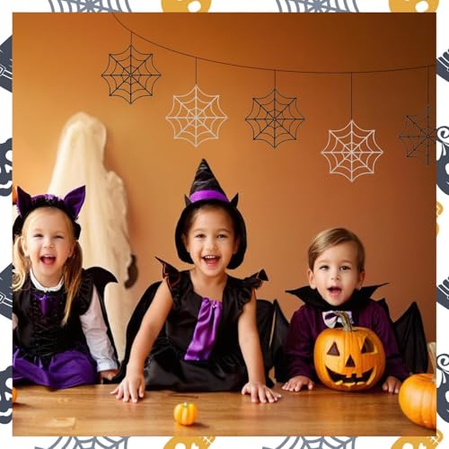 Halloween Hanging Spider Web Decorations - Fake Cobweb Ornaments for Indoor Outdoor Use - Pack of 12