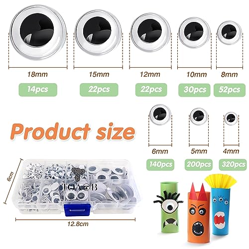 Self-Adhesive Wiggle Googly Eyes Set - 800pcs Assorted Sizes for Crafts and DIY
