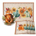 Fall Placemats Set of 4 - Pumpkin Sunflower Autumn Table Decor, Washable Cotton Linen