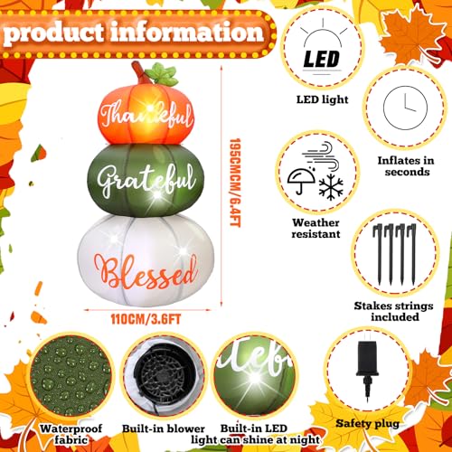 6.4 ft Fall Pumpkin Inflatable with LED Lights, Weather-Resistant Thanksgiving Decor