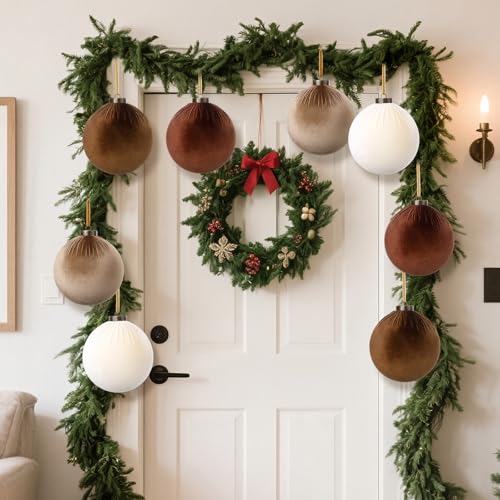 Velvet Christmas Ornaments Balls - 4 Inch Brown Shatterproof Holiday Decor - Set of 12