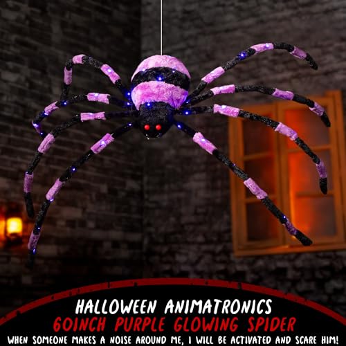 Purple 5ft Giant Light Up Spider Halloween Decoration with LED Eyes & Timer