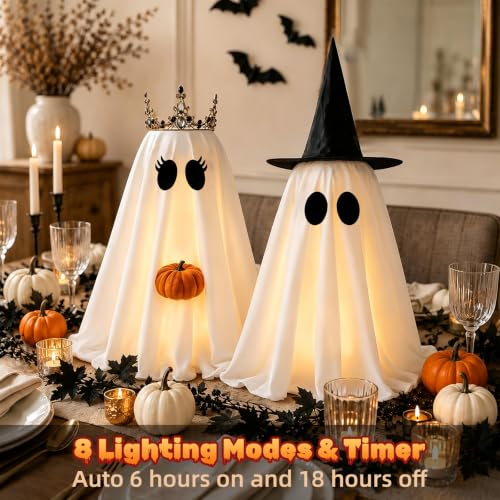 Light-Up Ghost Halloween Decorations - 2 Pack Indoor Spooky & Cute Decor