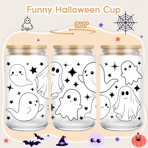 Halloween Ghost 16oz Tumbler Glass Cup with Lid & Straw - Spooky Drinkware