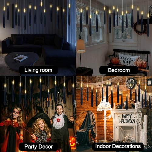 Black Flameless Floating Candles Set - 22pcs Halloween Hanging Decor with Remote