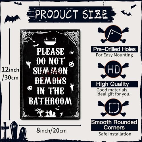Gothic Bathroom Decor Sign - Do Not Summon Demons Halloween Wall Art