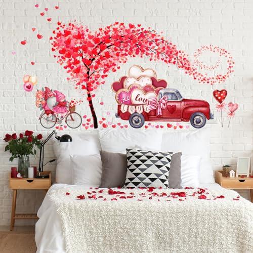 Valentine's Day Wall Decals Stickers Heart Tree Gnome Red Truck Removable Wall Decor