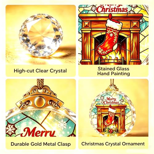 Christmas Ornaments 2026 - Stained Glass Crystal Hanging Decor for Fireplace - Holiday Tree & Gift Ideas
