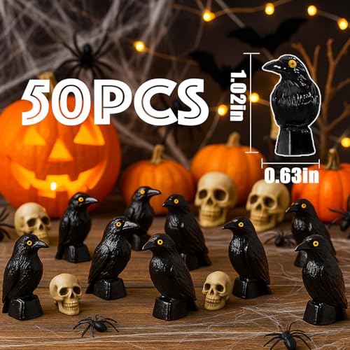 Mini Crow Figurines for Halloween Decorations - 50pcs Dark Theme Crafts & Party Favors