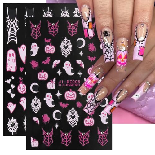 Halloween Nail Stickers Ghost Spider Web Decals - Self-Adhesive Nail Art