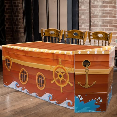 Pirate Party Tablecloth & Ship Prow Decorations - 72x30 inch Nautical Table Cover for Halloween Birthday and Jungle Themes