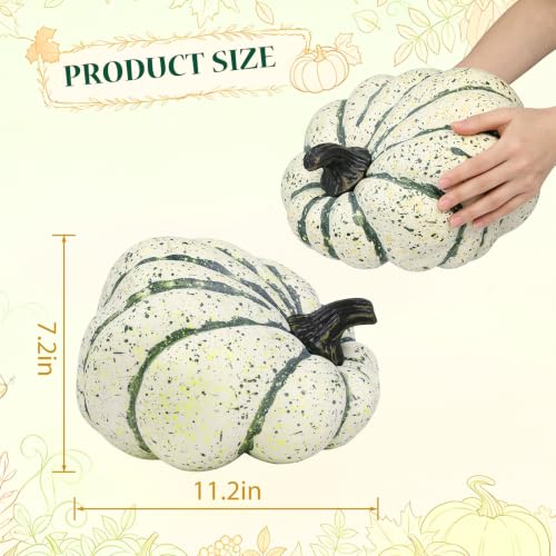 Artificial Green Pumpkin for Fall Decor 11.2" Cream Green Round Variation