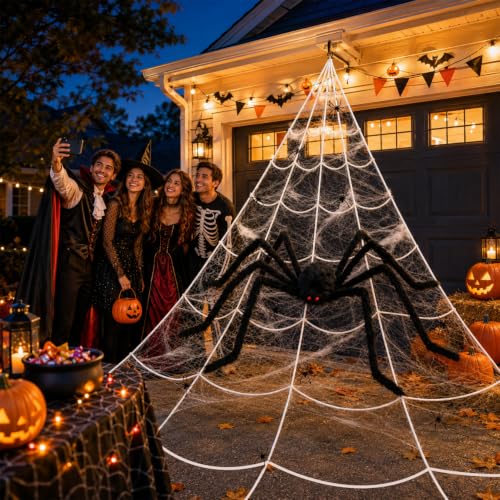 Halloween Decorations Set with 4.9 Ft Spider & 16.4 Ft Web - Yard & Party Decor