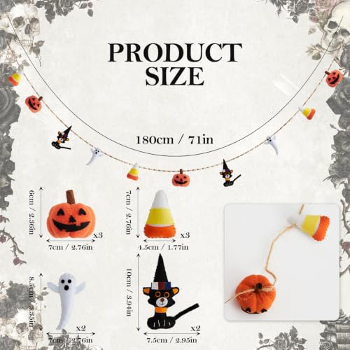 Fall Halloween Garland Decor Pumpkin Ghost Cat Wall Hanging - Orange Black White