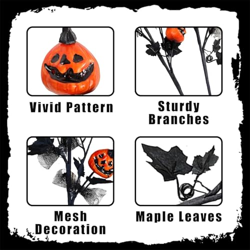Artificial Halloween Pumpkin Branches - 6 Pack, 19.5-Inch Spooky Floral Stems for Fall Decor