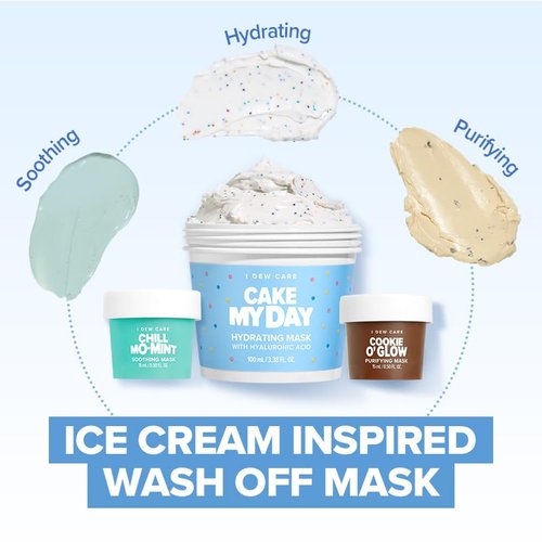 I DEW CARE Wash Off Face Mask Set - Sundae Scoop | Skincare Set for Girls & Teens, Face Mask Kit, Moisturizing & Soothing, Hydrating, Hyaluronic Acid, Travel Mini, Stocking Stuffers, Teen Girl Gifts