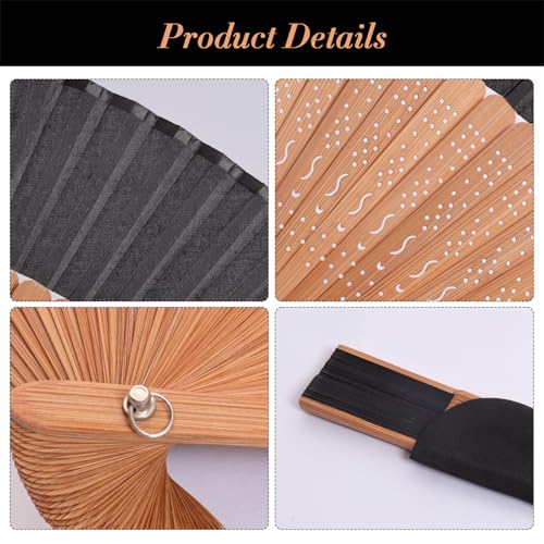 Black Handheld Foldable Fan for Women Vintage Bamboo Silk Wedding & Dance
