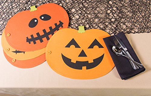 Halloween Jack O Lantern Table Runner & Placemats Set - 60x13 Inches, Reusable Cotton