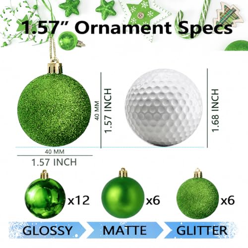 Green Shatterproof Christmas Ornaments Set - 24pcs 4cm Holiday Decor