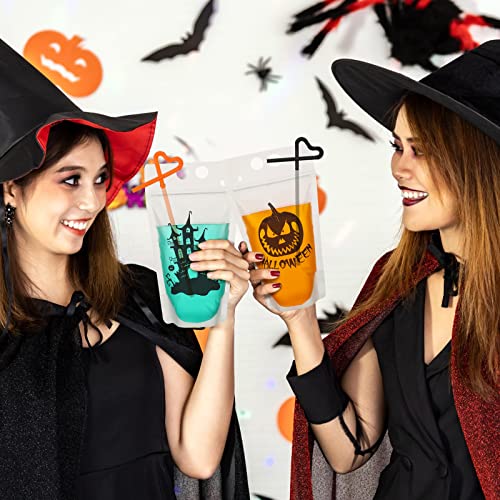 Ghost Style Halloween Drink Cup Pouches with Straws - 24 Pack Party Props