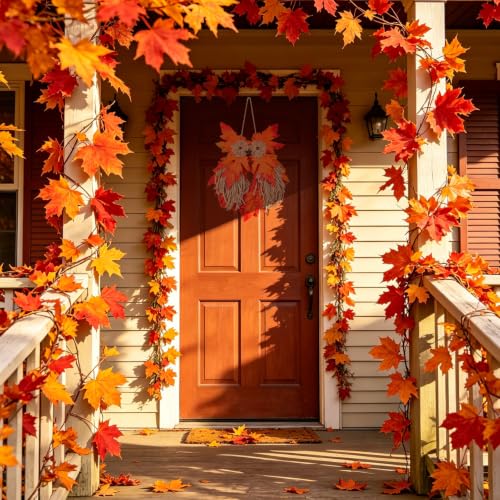 Autumn Owl Wreath for Front Door - Handcrafted Fall Seasonal Decor 14x9 in
