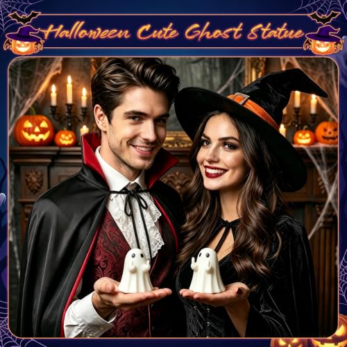 2pcs White Halloween Ghost Figurines Spooky Resin Decor - Fun Indoor & Porch Decorations