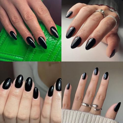 120Pcs Black Almond Short Press-On Nails with Glue Tabs & Manicure Kit