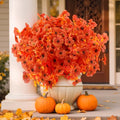 Artificial Fall Flowers for Outdoors - Faux Mums, UV Resistant, 12 Bundles - Orange