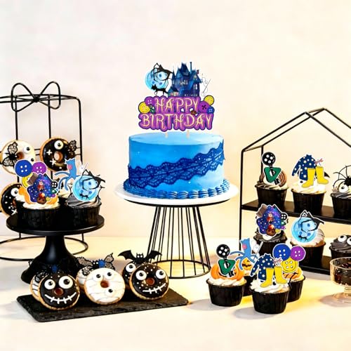 Horror Birthday Party Decorations Set - Blue & Purple Theme with Banner Balloons & Backdrop