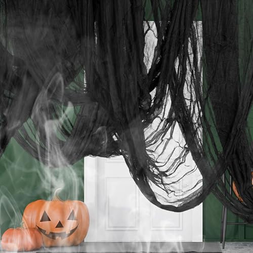Halloween Gauze Cloth Black 197 x 85 Inches Creepy Fabric for Haunted House and Party Decor - Variation: Black