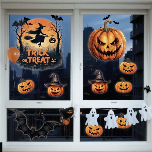 Halloween Window Clings Set - 16 Vinyl Stickers for Fall Party Home Decor