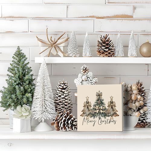DAYOUER Coquette Leopard Bow Christmas Tree Wooden Sign - Beige 2