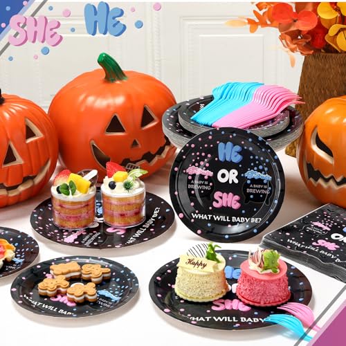 Baby Is Brewing Halloween Gender Reveal Party Decorations - 96 Pcs
