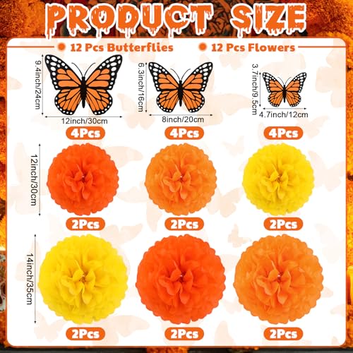 Day of the Dead Paper Flower & Butterfly Decorations - 24 Pcs