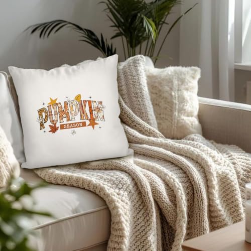 Fall Pumpkin Throw Pillow Cover 18x18 - Autumn Decor, Linen Texture - Fall4