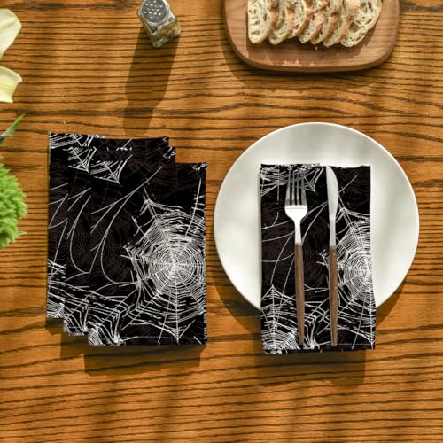 Horaldaily Halloween Cloth Napkins Set of 4 - 18x18 Inches, Black Cobweb Design