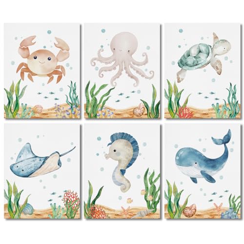Multicolor Ocean Canvas Wall Art Set - Kids Boys Girls Room Decor, 6 Pieces