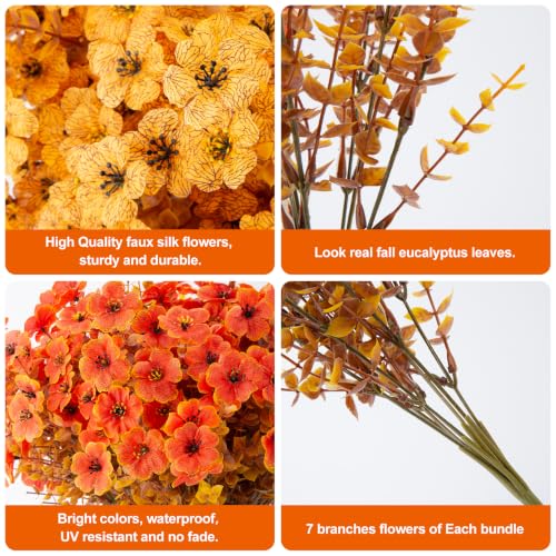 Artificial Fall Flowers Bundle - Realistic Orange and Yellow Outdoor Indoor Decor