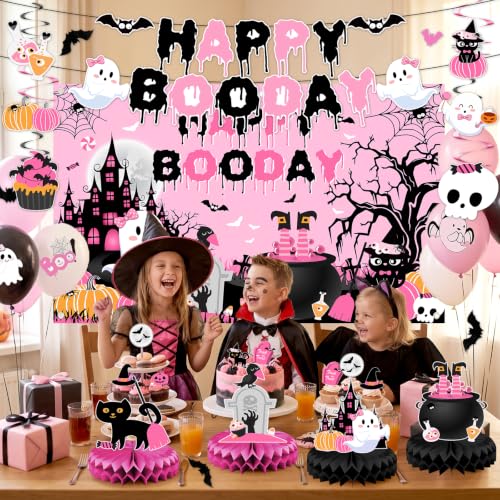 Pink Halloween Birthday Decorations Party Supplies Kit - Ghost & Pumpkin Theme