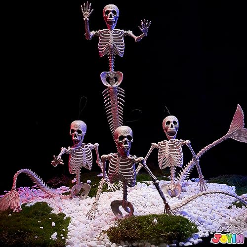 Mermaid Skeleton Halloween Decorations - Poseable 20-Inch Set of 4 - Indoor Outdoor Photo Props & Spooky Scene Favors - Variation of 4