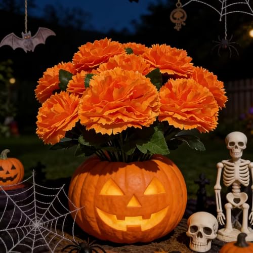 24PCS Artificial Orange Marigold Flower Heads - Decorative Faux Flowers Set