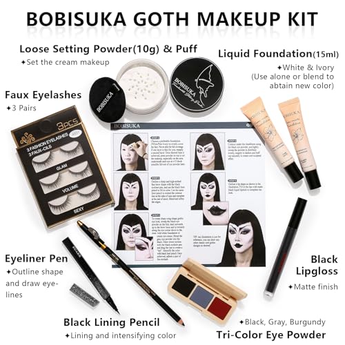 Goth SFX Makeup Kit - Complete Halloween Goth Makeup Set with White Foundation & Dark Eyeshadow - Variation: Goth SFX Makeup Kit