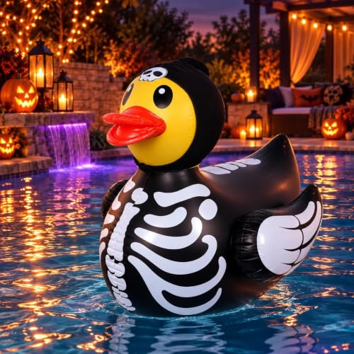 Halloween Skeleton Duck Inflatable Yard Decor - 4.6ft Giant Blow-up Pool Float - Bone Duck Variation